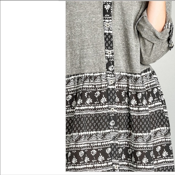 ODDY BRAND GRAY LONG-SLEEVE BUTTON UP SHIRT DRESS - Picture 4 of 5